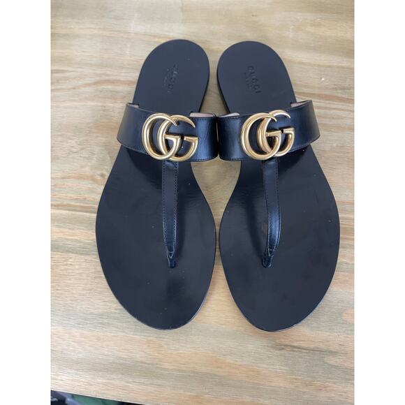 Gucci Women's Marmont GG T-Strap Thong Sandals Flip Flops Black EU 39.5 US 9.5 - Picture 2 of 8